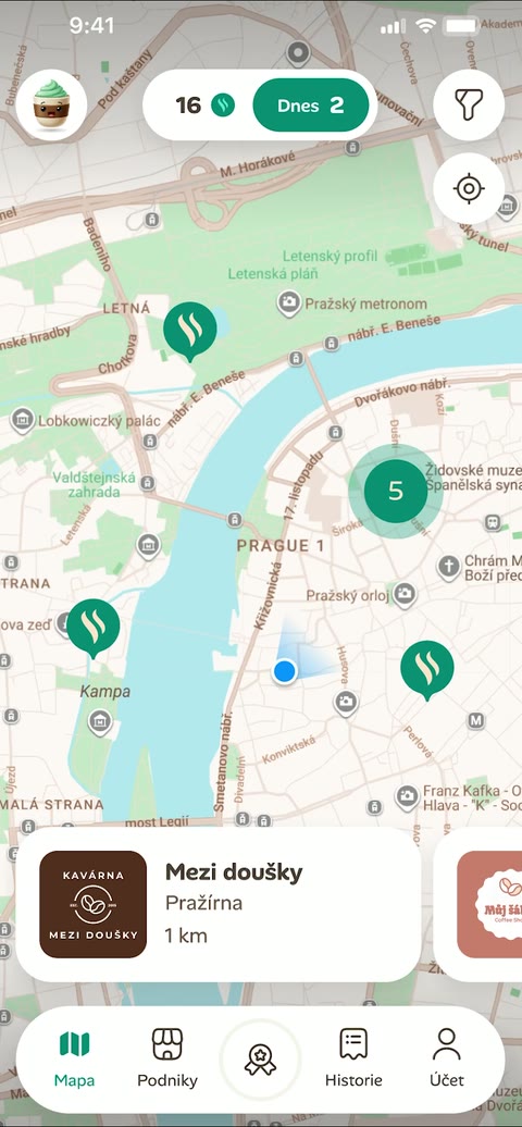 Náhled mobilní aplikace Cuppka